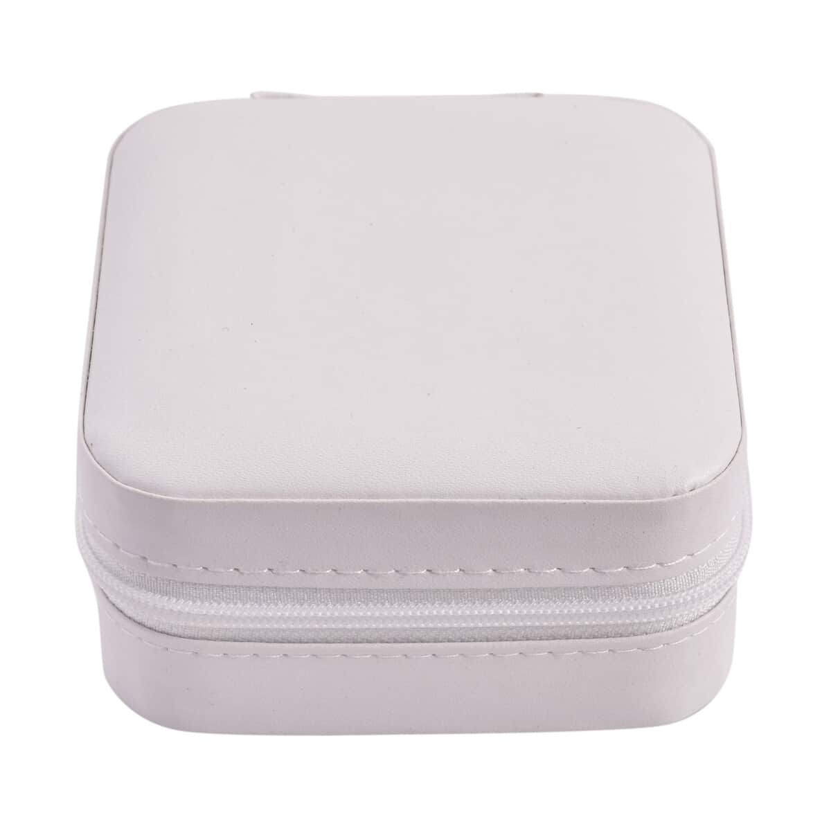 White Faux Leather Small, portable, Travel Jewelry Organizer Storage Box With Zipper For Stud Earrings, Rings, Necklaces, Bracelets image number 2