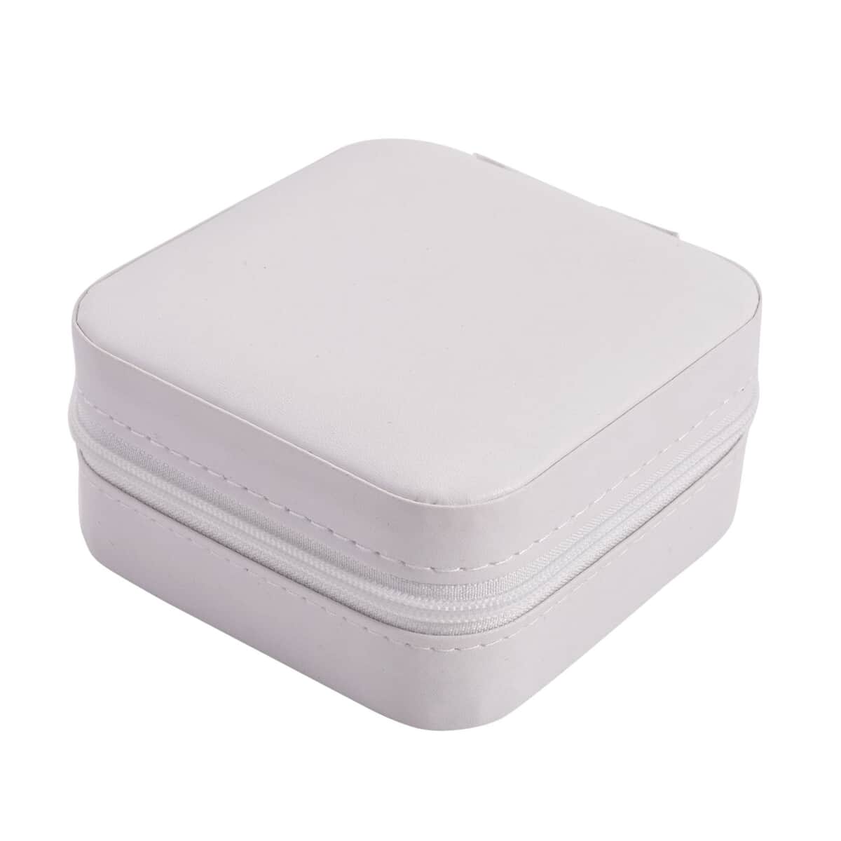 White Faux Leather Small, portable, Travel Jewelry Organizer Storage Box With Zipper For Stud Earrings, Rings, Necklaces, Bracelets image number 3