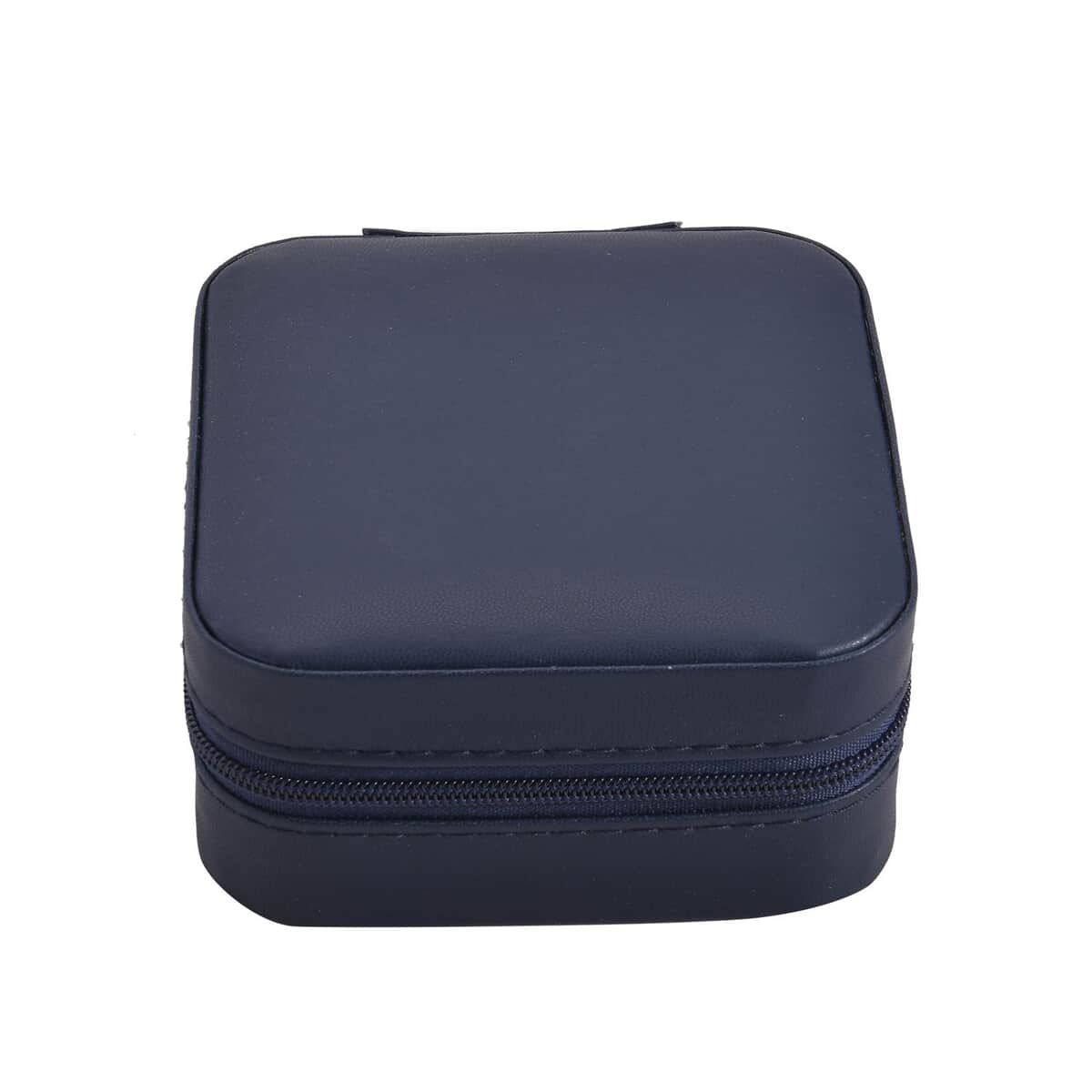 Navy Faux Leather Small, portable, Travel Jewelry Organizer Storage Box With Zipper For Stud Earrings, Rings, Necklaces, Bracelets image number 2