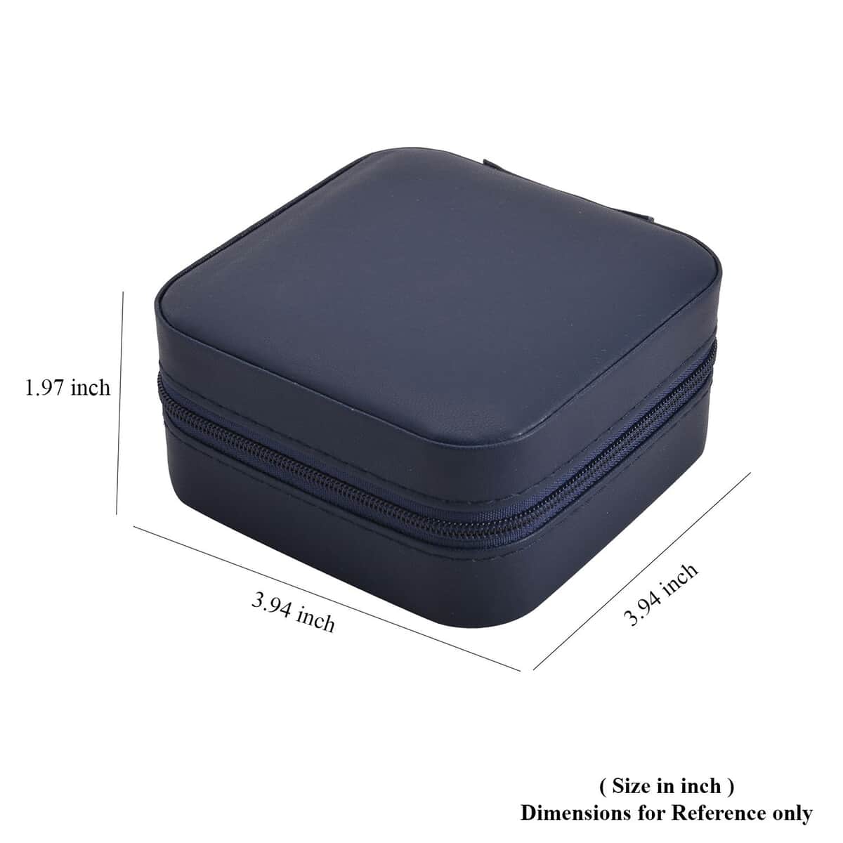 Navy Faux Leather Small, portable, Travel Jewelry Organizer Storage Box With Zipper For Stud Earrings, Rings, Necklaces, Bracelets image number 6