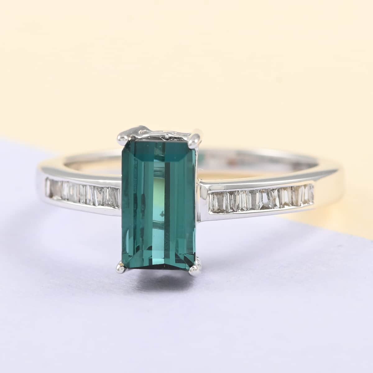ILIANA 18K White Gold AAA Monte Belo Indicolite and G-H SI Diamond Ring (Size 7.0) 4 Grams 1.75 ctw image number 1