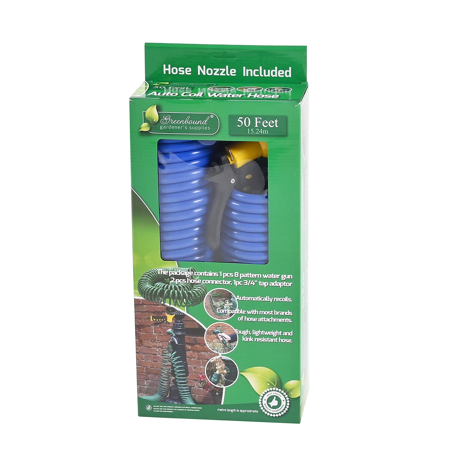 50 ft. Coiled Water Hose with Spray Nozzle -Blue