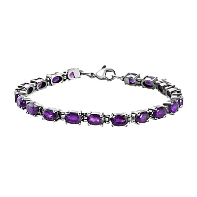Amethyst Tennis Bracelet , Amethyst Bracelet , Line Bracelet , Stainless Steel Bracelet (6.50 In) 8.15 ctw