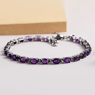 Amethyst Tennis Bracelet , Amethyst Bracelet , Line Bracelet , Stainless Steel Bracelet (6.50 In) 8.15 ctw