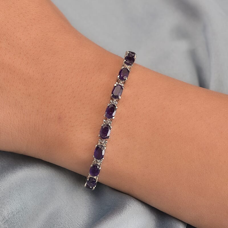 Amethyst Tennis Bracelet , Amethyst Bracelet , Line Bracelet , Stainless Steel Bracelet (6.50 In) 8.15 ctw