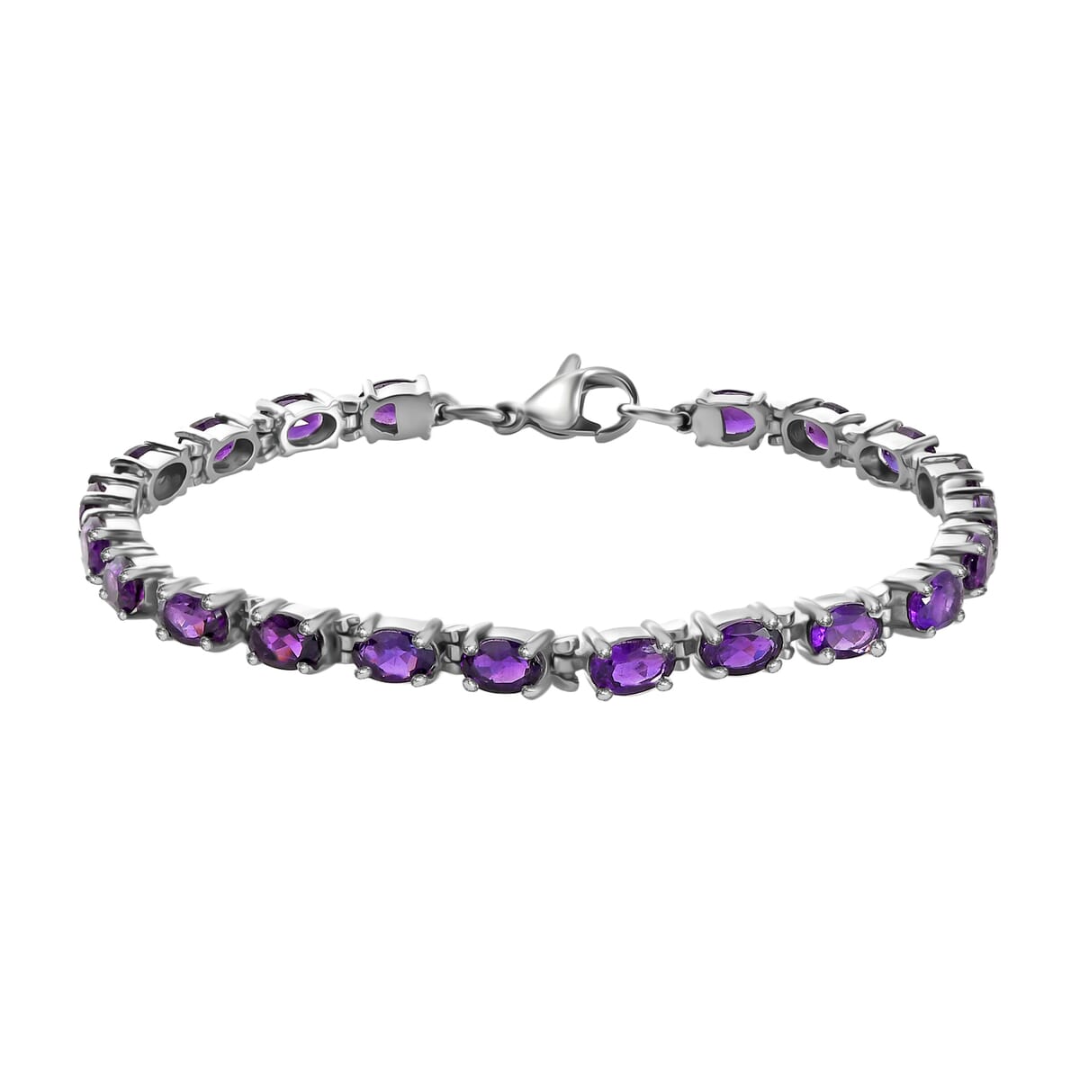 Amethyst Tennis Bracelet in Stainless Steel (7.25 In) 9.50 ctw , Tarnish-Free, Waterproof, Sweat Proof Jewelry image number 0