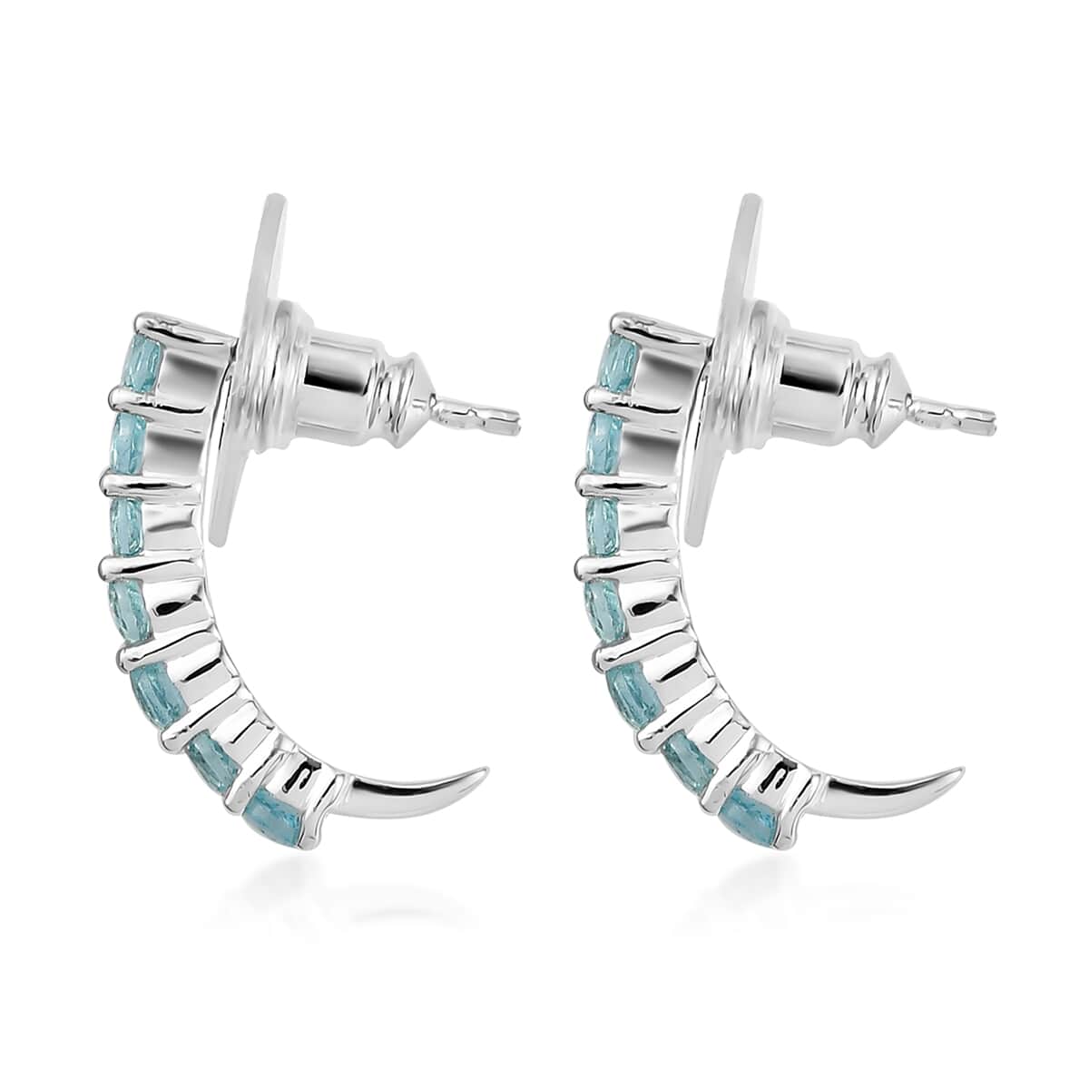 Madagascar Paraiba Apatite J-Hoop Earrings in Sterling Silver 1.40 ctw image number 2