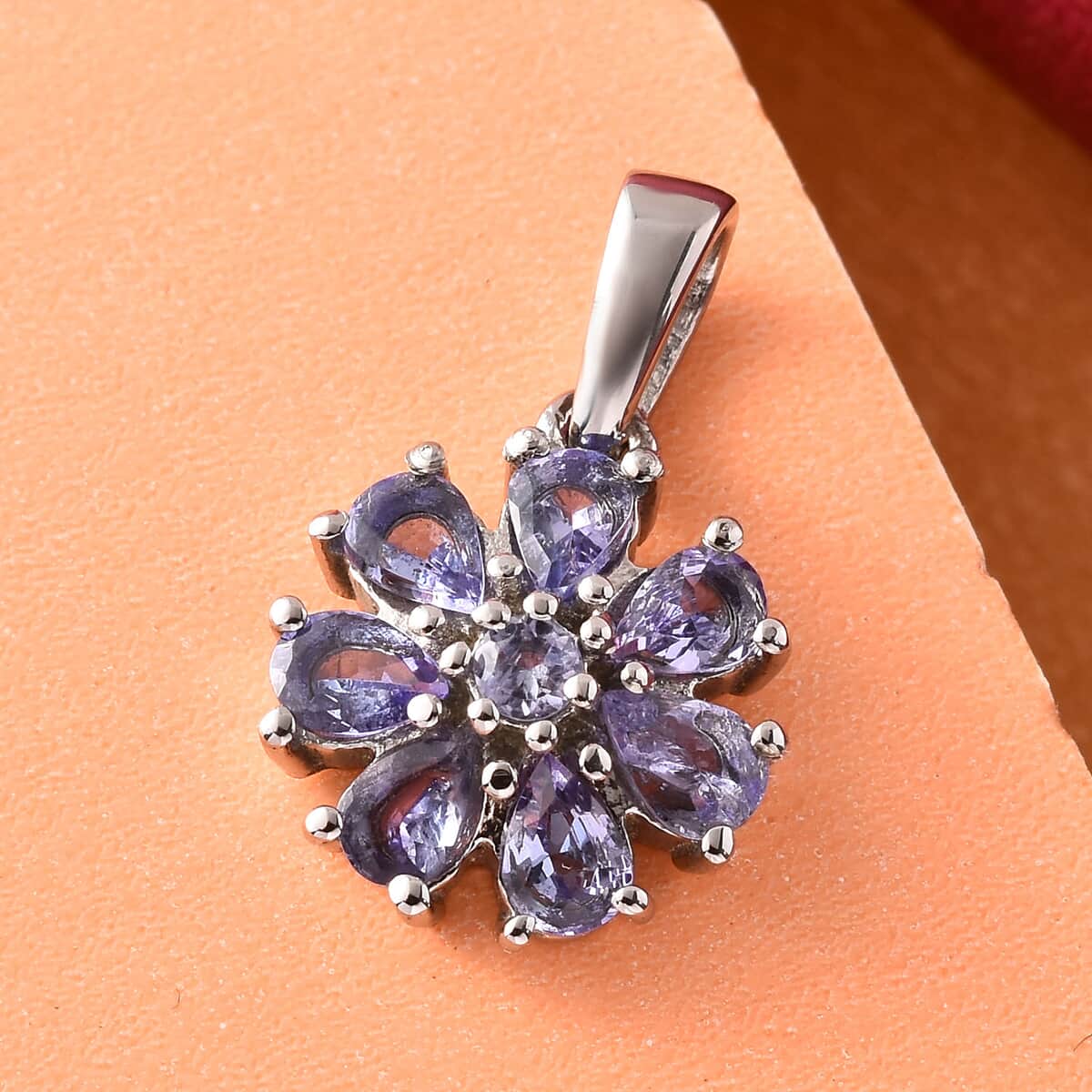 Tanzanite Floral Pendant in Stainless Steel 1.00 ctw image number 1