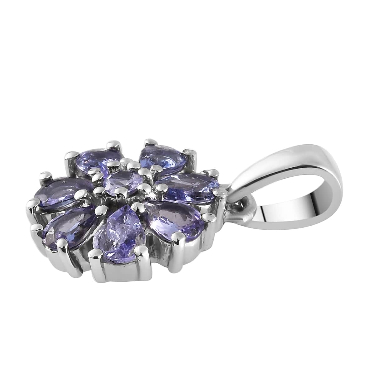 Tanzanite Floral Pendant in Stainless Steel 1.00 ctw image number 2