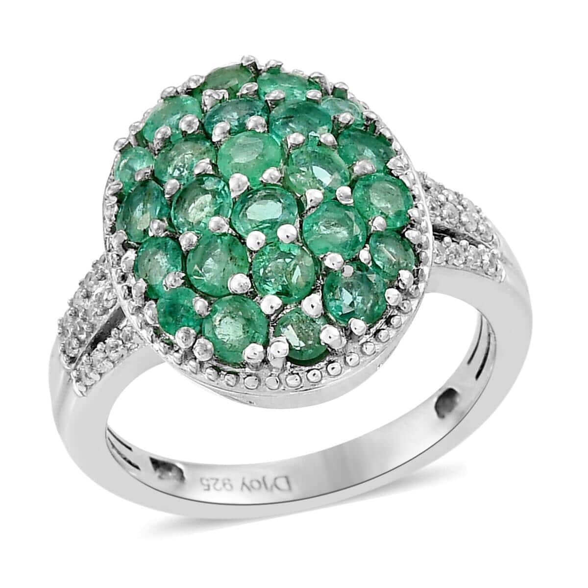 AAA Kagem Zambian Emerald and Natural White Zircon Ring in Platinum Over Sterling Silver 1.80 ctw image number 0