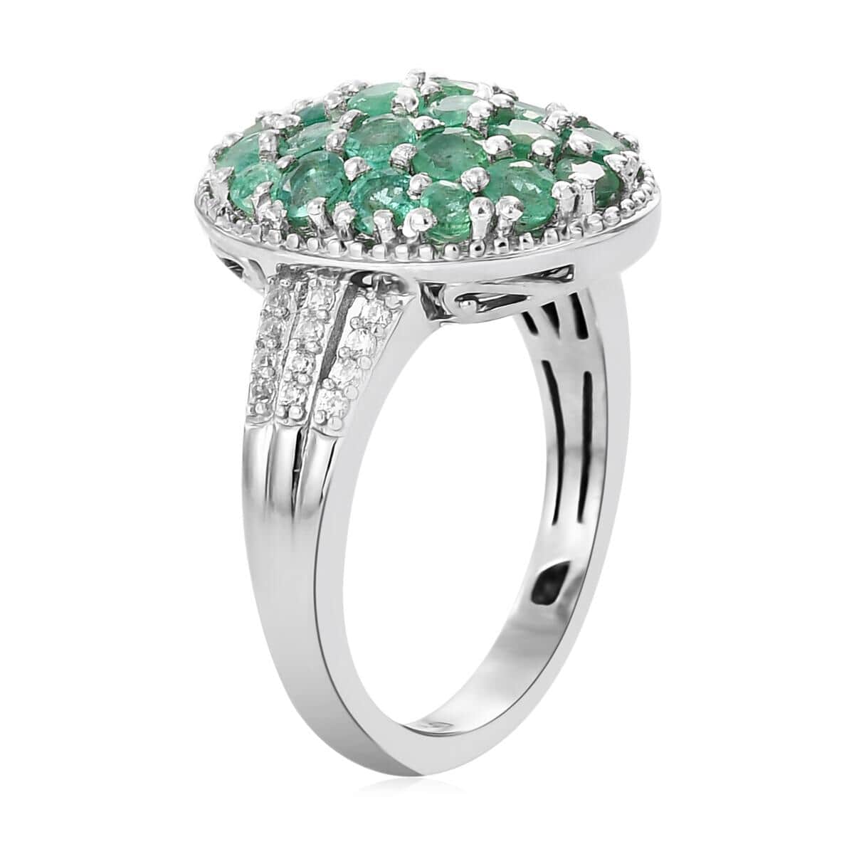 AAA Kagem Zambian Emerald and Natural White Zircon Ring in Platinum Over Sterling Silver (Size 6.0) 1.80 ctw image number 3