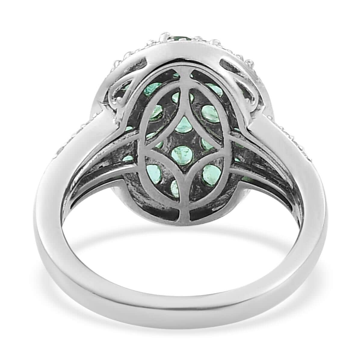 AAA Kagem Zambian Emerald and Natural White Zircon Ring in Platinum Over Sterling Silver (Size 6.0) 1.80 ctw image number 4