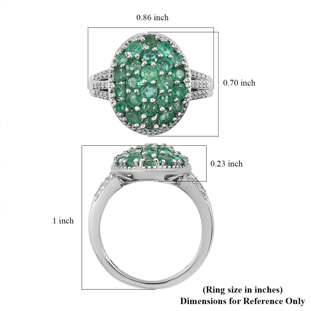 AAA Kagem Zambian Emerald and Natural White Zircon Ring in Platinum Over Sterling Silver (Size 6.0) 1.80 ctw image number 5