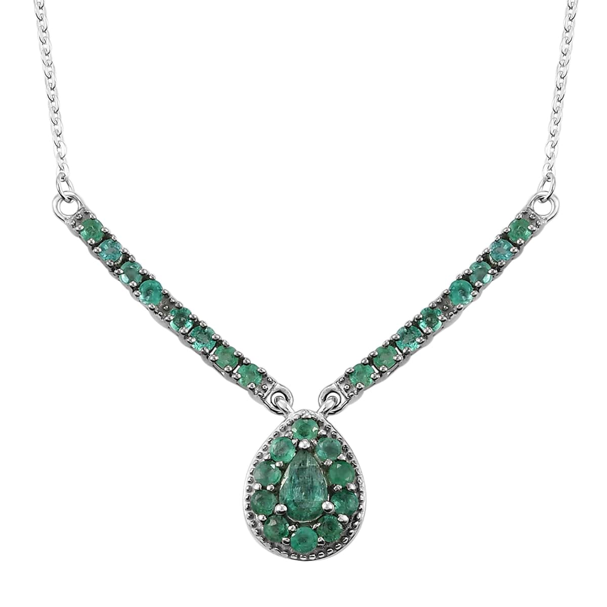 AAA Kagem Zambian Emerald Necklace 18 Inches in Platinum Over Sterling Silver 1.35 ctw image number 0