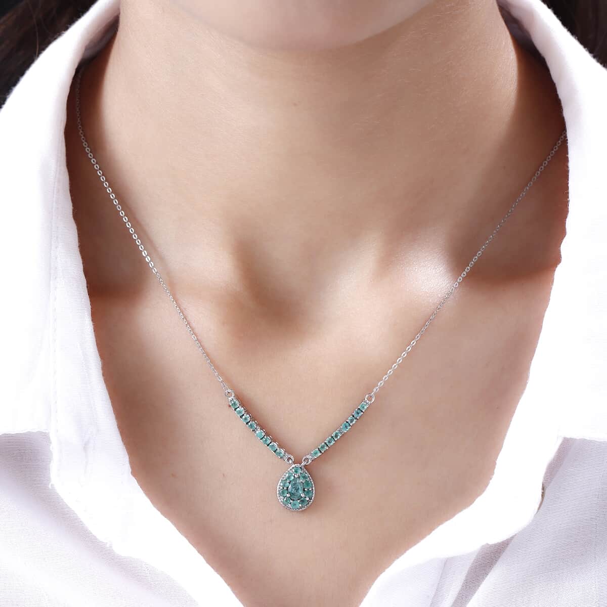 AAA Kagem Zambian Emerald Necklace 18 Inches in Platinum Over Sterling Silver 1.35 ctw image number 2