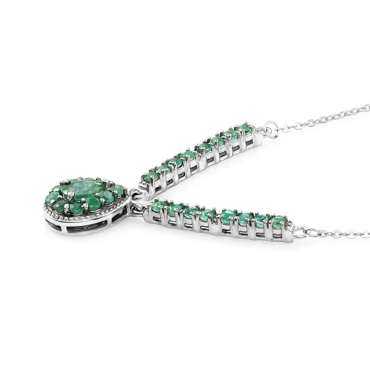 AAA Kagem Zambian Emerald Necklace 18 Inches in Platinum Over Sterling Silver 1.35 ctw image number 3