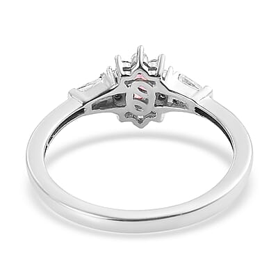 Ouro Fino Rubellite and White Zircon Sunburst Ring in Platinum Over Sterling Silver (Size 10.0) 0.75 ctw
