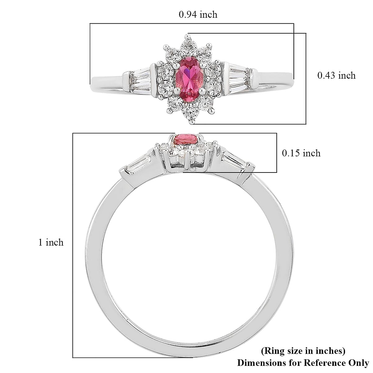 Ouro Fino Rubellite and White Zircon Sunburst Ring in Platinum Over Sterling Silver (Size 10.0) 0.75 ctw
