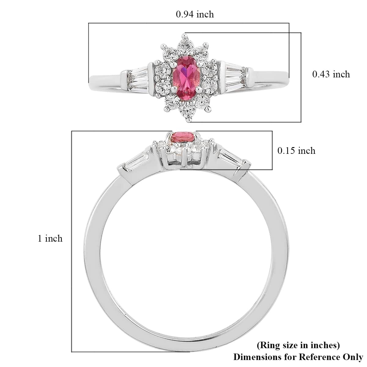 Ouro Fino Rubellite, Natural White Zircon Halo Ring in Platinum Over Sterling Silver (Size 10.0) 0.75 ctw image number 5