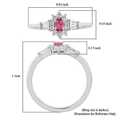 Ouro Fino Rubellite and White Zircon Sunburst Ring in Platinum Over Sterling Silver (Size 10.0) 0.75 ctw