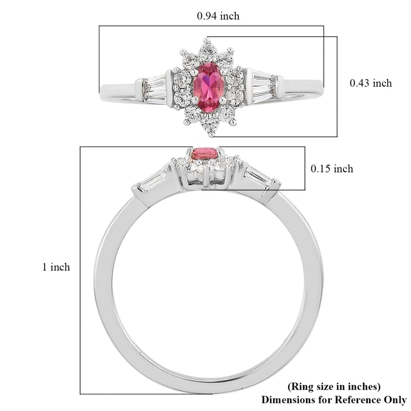 Ouro Fino Rubellite and White Zircon Sunburst Ring in Platinum Over Sterling Silver (Size 10.0) 0.75 ctw