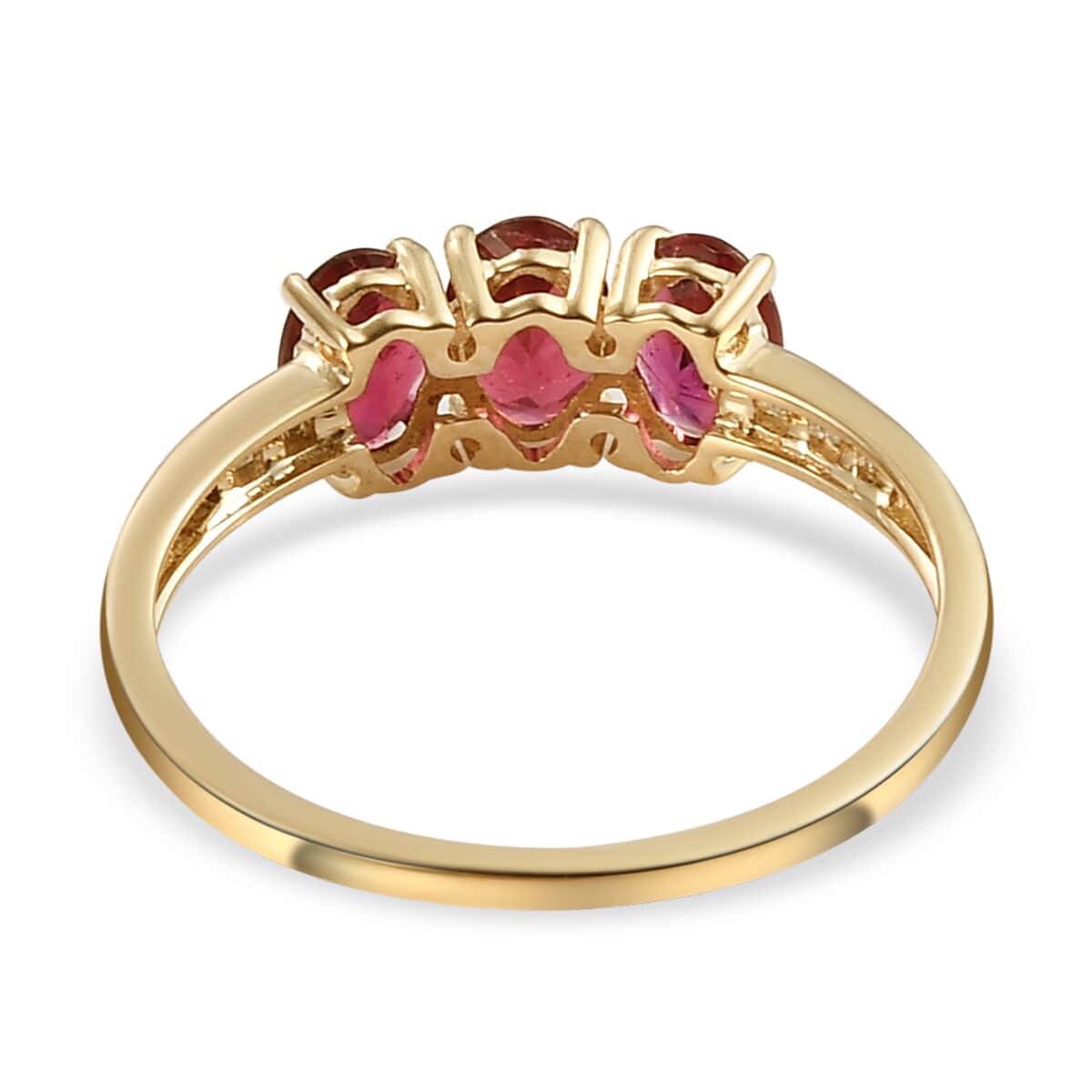 LUXORO 10K Yellow Gold Premium Ouro Fino Rubellite and G-H I3 Diamond Trilogy Ring 1.40 ctw image number 4