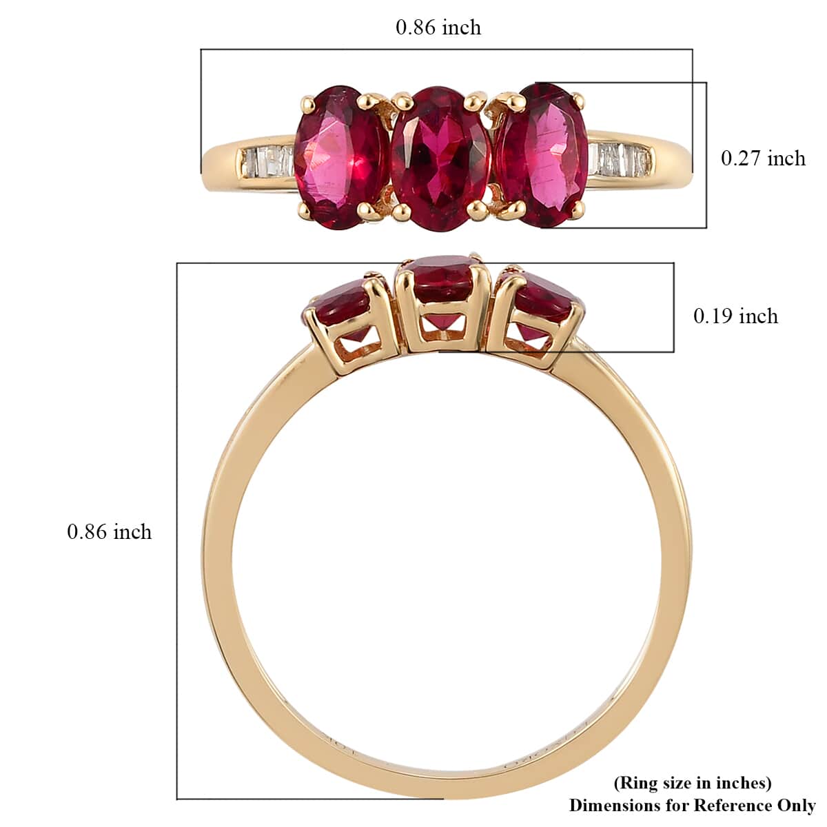 LUXORO 10K Yellow Gold Premium Ouro Fino Rubellite and G-H I3 Diamond Trilogy Ring 1.40 ctw image number 5