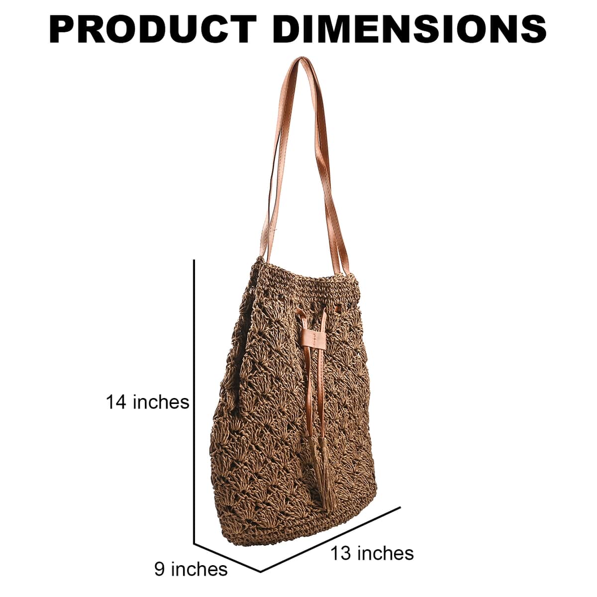 Urban Lux by TruCulture- Madison Cocoa Straw Grass Pouch Bag Lined with Faux Leather Strap (13"x9"x14") image number 3