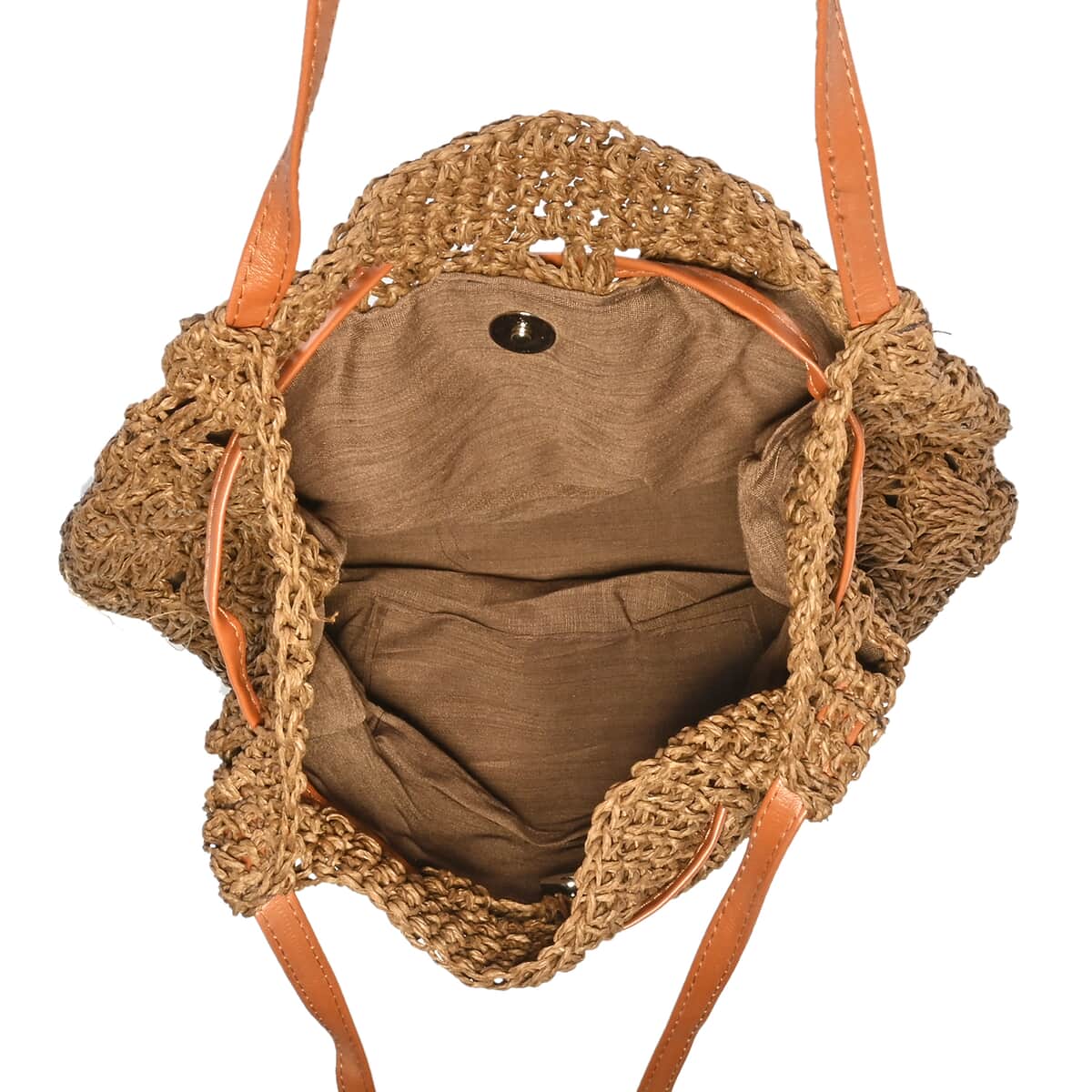 Urban Lux by TruCulture- Madison Cocoa Straw Grass Bucket Bag Lined with Faux Leather Strap image number 5