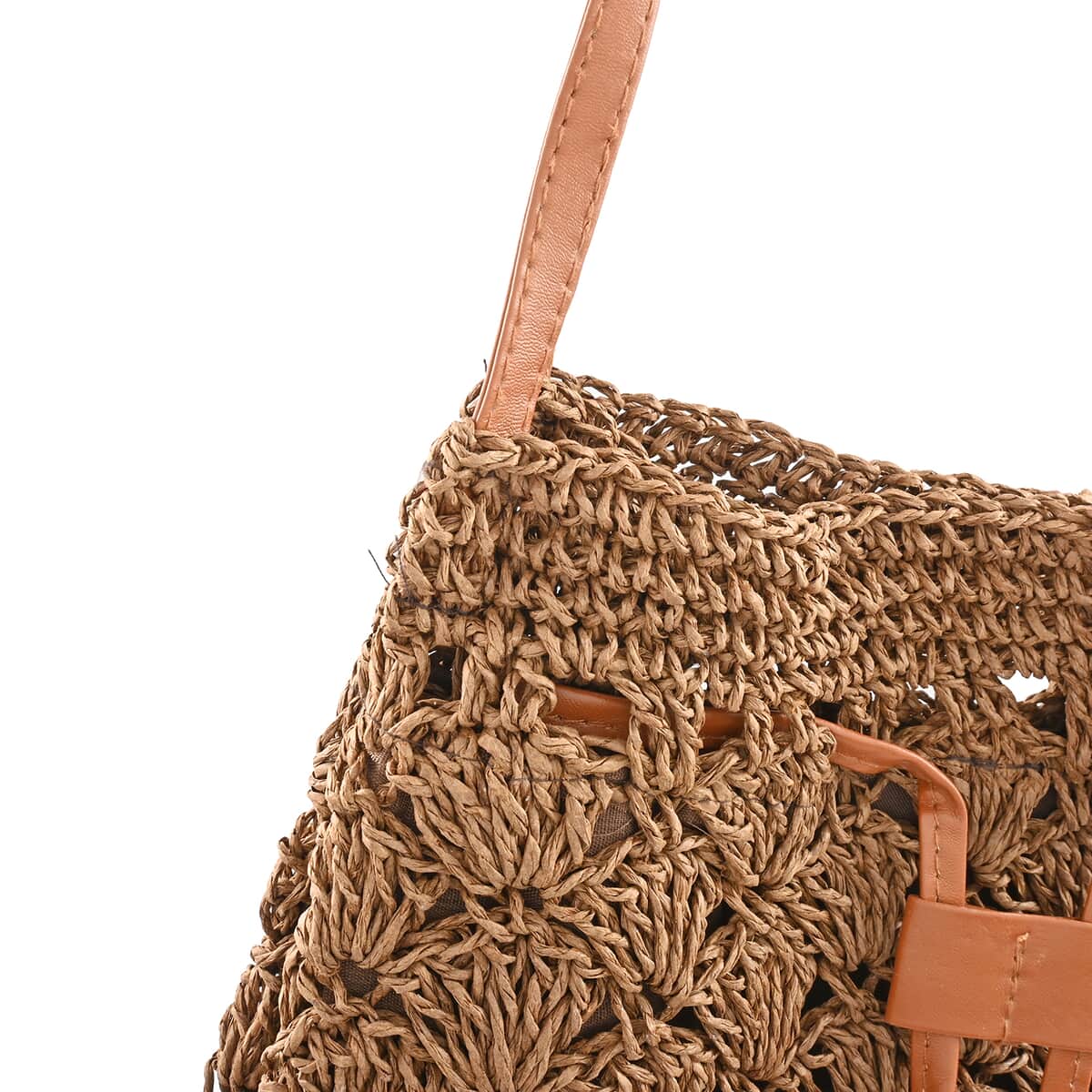 Urban Lux by TruCulture- Madison Cocoa Straw Grass Bucket Bag Lined with Faux Leather Strap image number 6