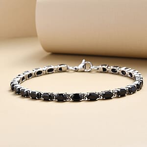 Natural Thai Black Spinel Tennis Bracelet , Black Spinel Bracelet , Line Bracelet , Stainless Steel Bracelet (7.25 In) 12.90 ctw