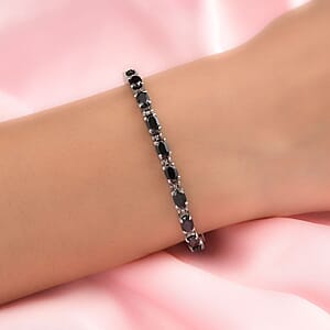 Natural Thai Black Spinel Tennis Bracelet , Black Spinel Bracelet , Line Bracelet , Stainless Steel Bracelet (7.25 In) 12.90 ctw