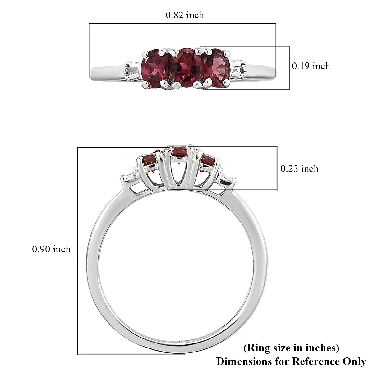 Ouro Fino Rubellite and Diamond Accent Trilogy Ring in Platinum Over Sterling Silver (Size 7.0) 0.50 ctw