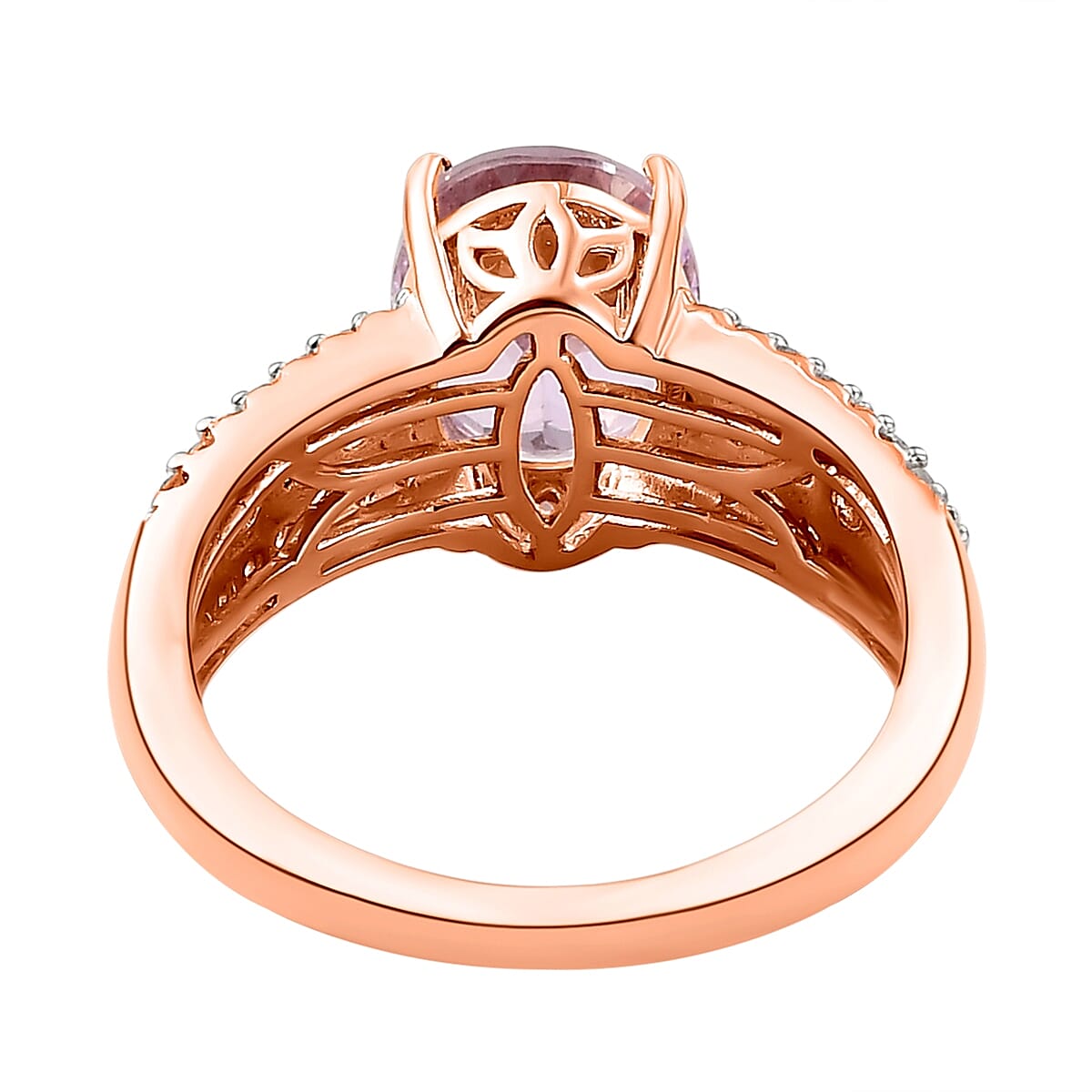 Premium Kunzite and White Zircon 4.30 ctw Ring in Vermeil Rose Gold Over Sterling Silver (Size 10.0)