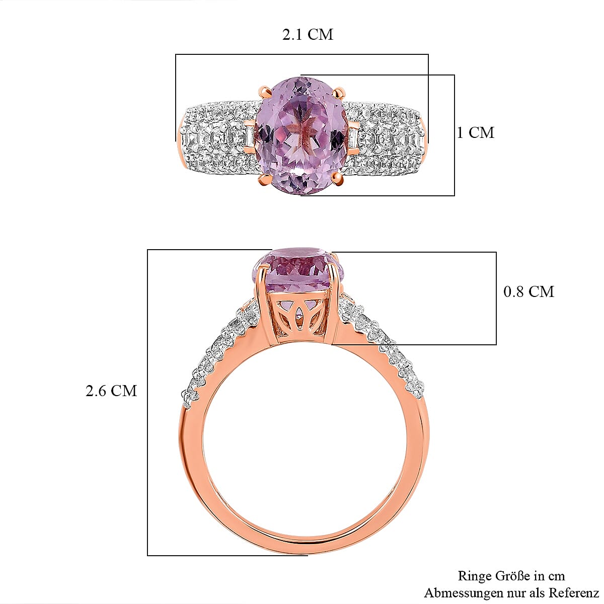 Premium Kunzite and White Zircon 4.30 ctw Ring in Vermeil Rose Gold Over Sterling Silver (Size 10.0)