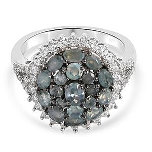 Alexandrite and Multi Gemstone 1.95 ctw Cluster Ring in Platinum Over Sterling Silver (Size 5.5)