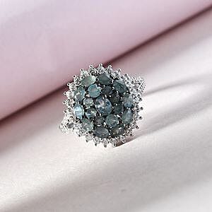 Alexandrite and Multi Gemstone 1.95 ctw Cluster Ring in Platinum Over Sterling Silver (Size 5.5)