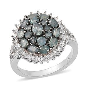 Alexandrite and Multi Gemstone 1.95 ctw Cluster Ring in Platinum Over Sterling Silver (Size 5.5)