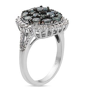 Alexandrite and Multi Gemstone 1.95 ctw Cluster Ring in Platinum Over Sterling Silver (Size 5.5)
