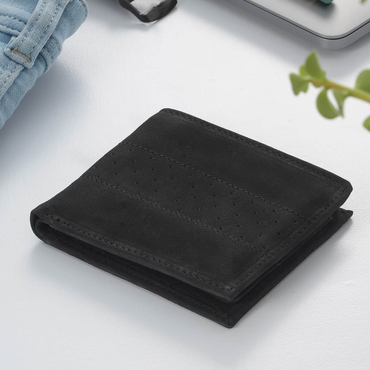 Union Code Black Genuine Leather Bi Fold Men's RFID Wallet image number 1