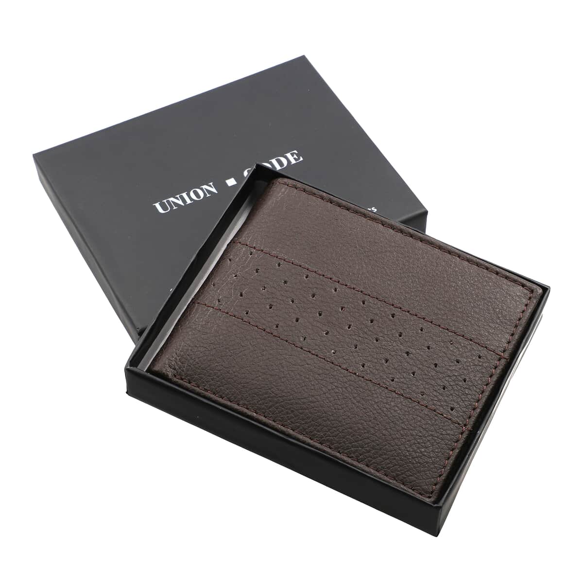 Father's Day Special Union Code Brown Genuine Leather RFID Protected Slim Minimalist Bifold Men's Wallet image number 5