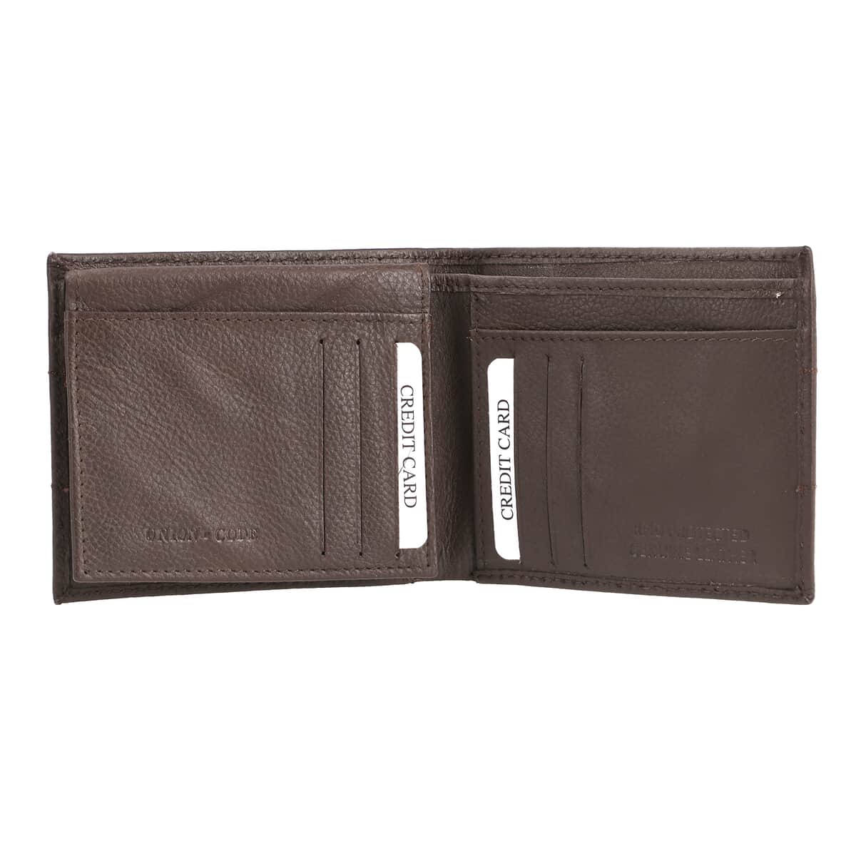 Father's Day Special Union Code Brown Genuine Leather RFID Protected Slim Minimalist Bifold Men's Wallet image number 6