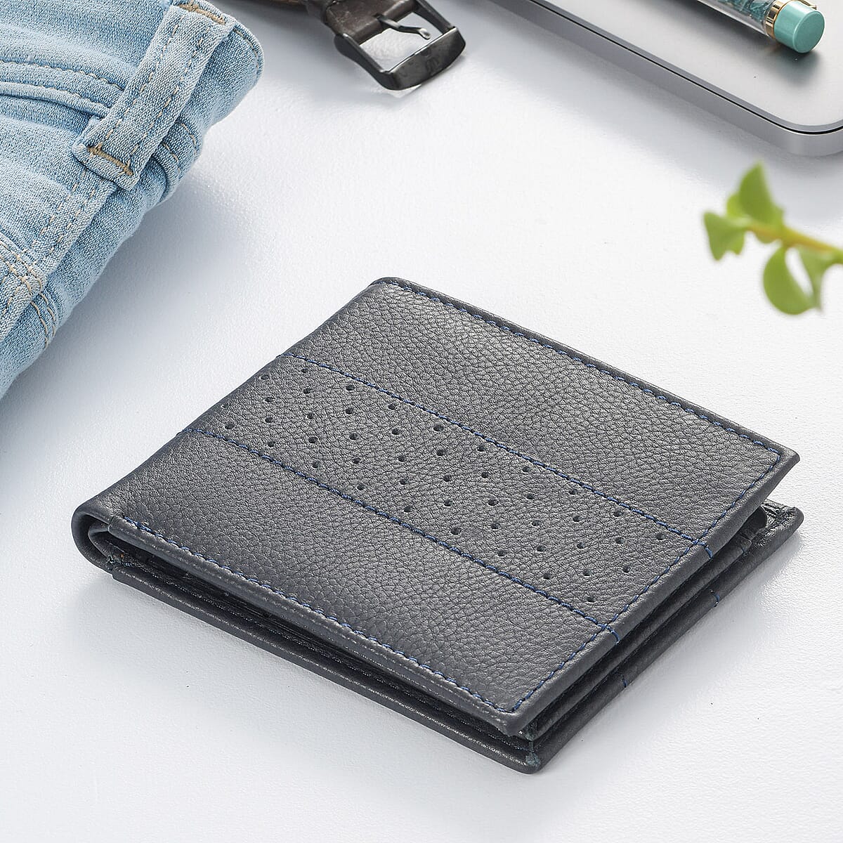 Union Code Navy Genuine Leather Bi Fold Men's RFID Wallet image number 1