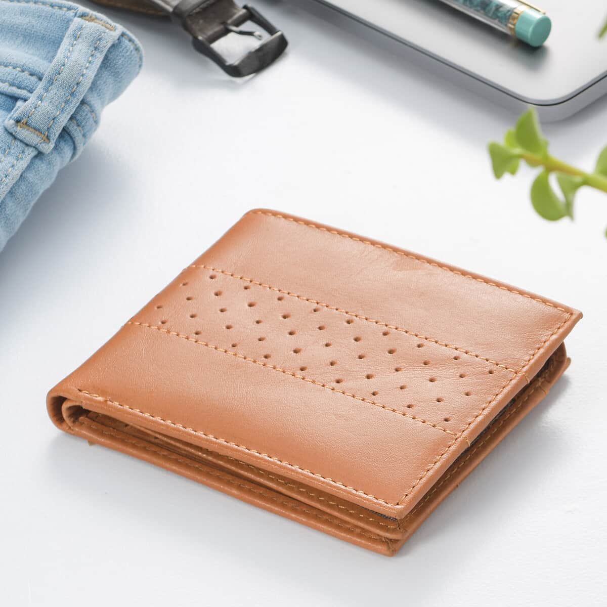 Union Code Tan Genuine Leather Bi Fold Men's RFID Wallet image number 1