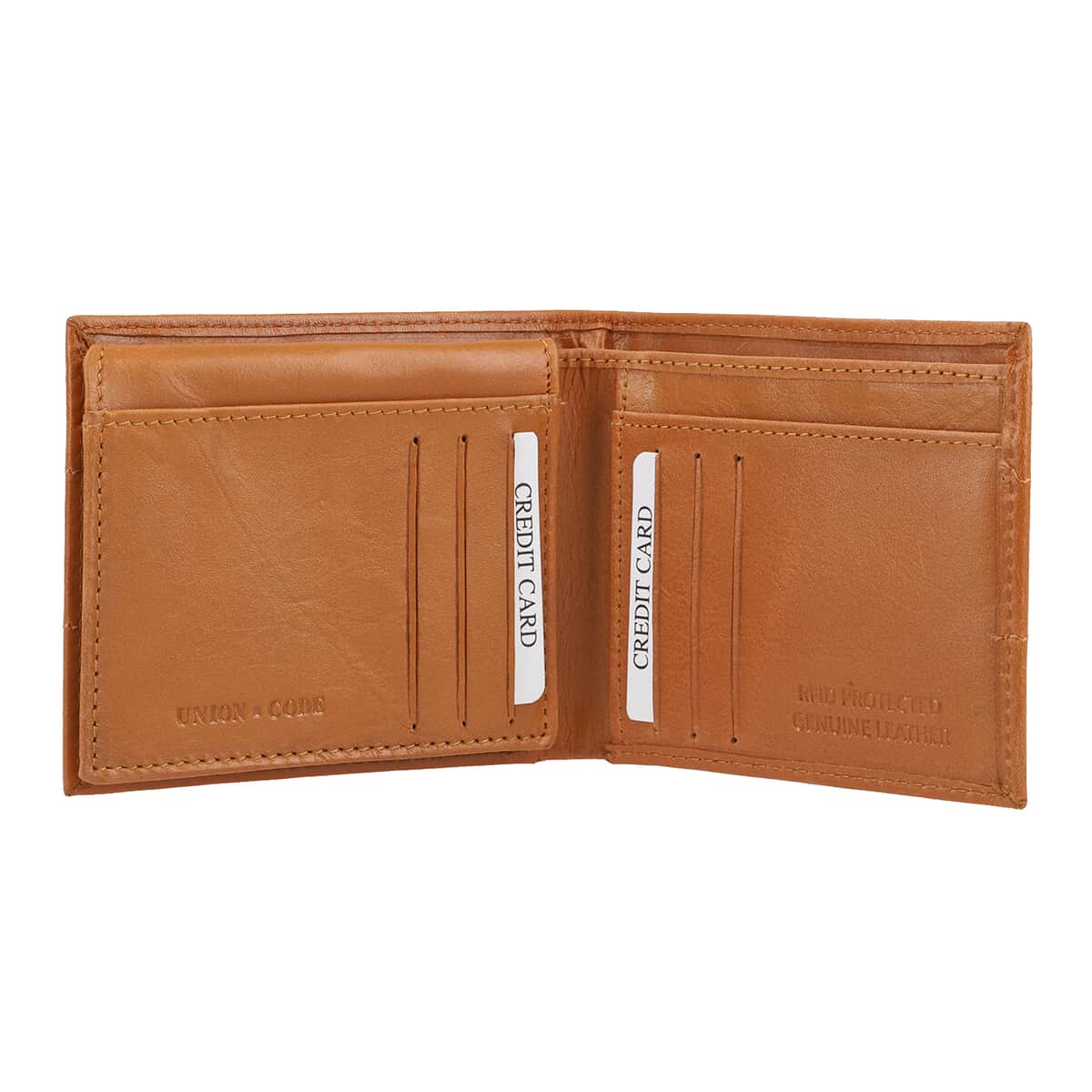 Union Code Tan Genuine Leather Bi Fold Men's RFID Wallet image number 6
