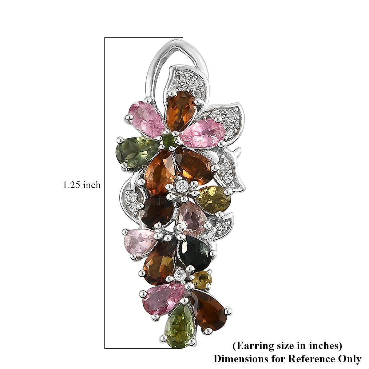 Multi-Tourmaline and Natural White Zircon Cluster Earrings in Platinum Over Sterling Silver 5.70 ctw