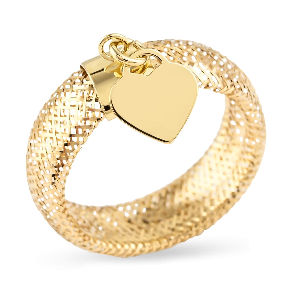 Maestro Gold Collection Italian 10K Yellow Gold Stretch Mesh Ring With Heart Charm (Size 6-9) image number 0
