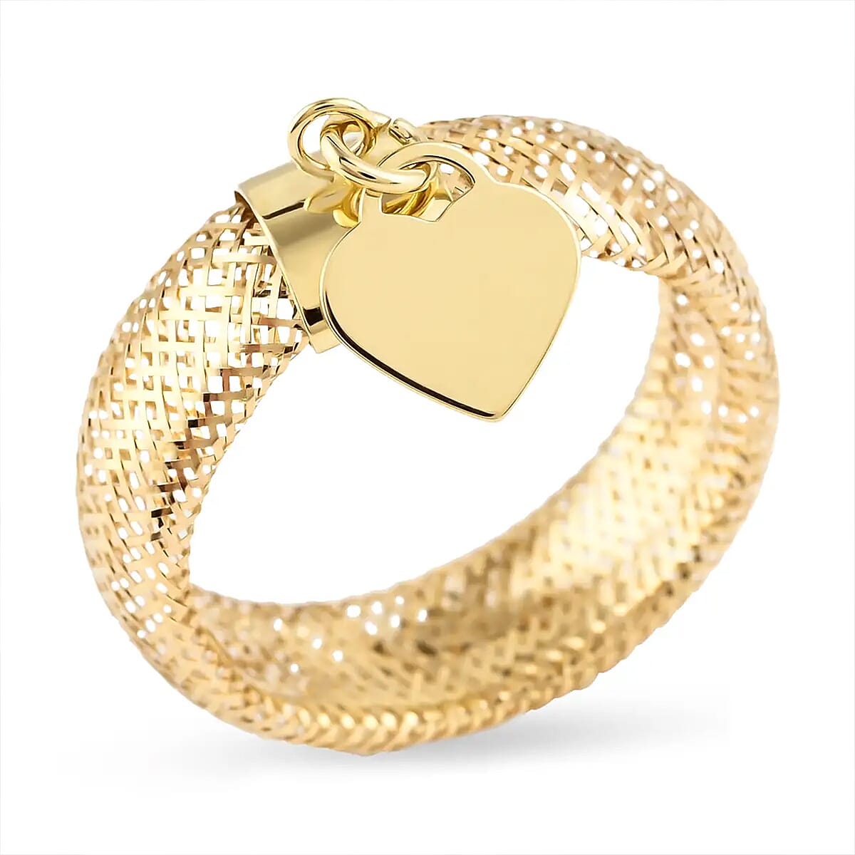 Maestro Gold Collection Italian 10K Yellow Gold Stretch Mesh Ring With Heart Charm (Size 6-9) image number 0