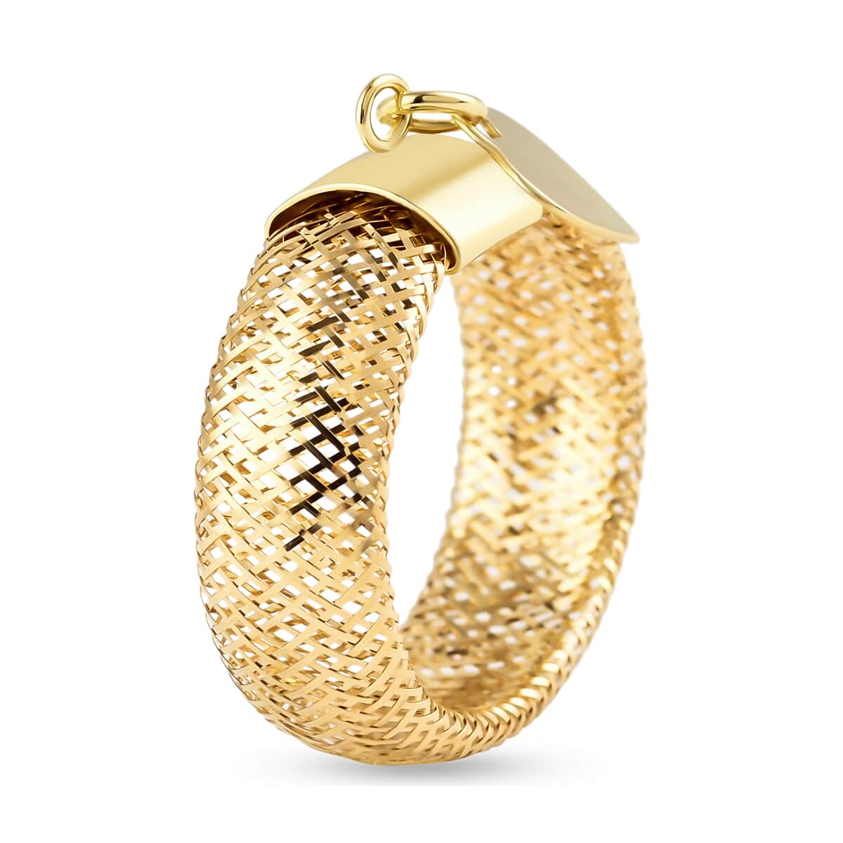 Maestro Gold Collection Italian 10K Yellow Gold Stretch Mesh Ring With Heart Charm (Size 6-9) image number 3