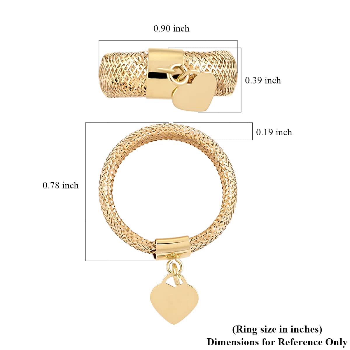 Maestro Gold Collection Italian 10K Yellow Gold Stretch Mesh Ring With Heart Charm (Size 6-9) image number 4